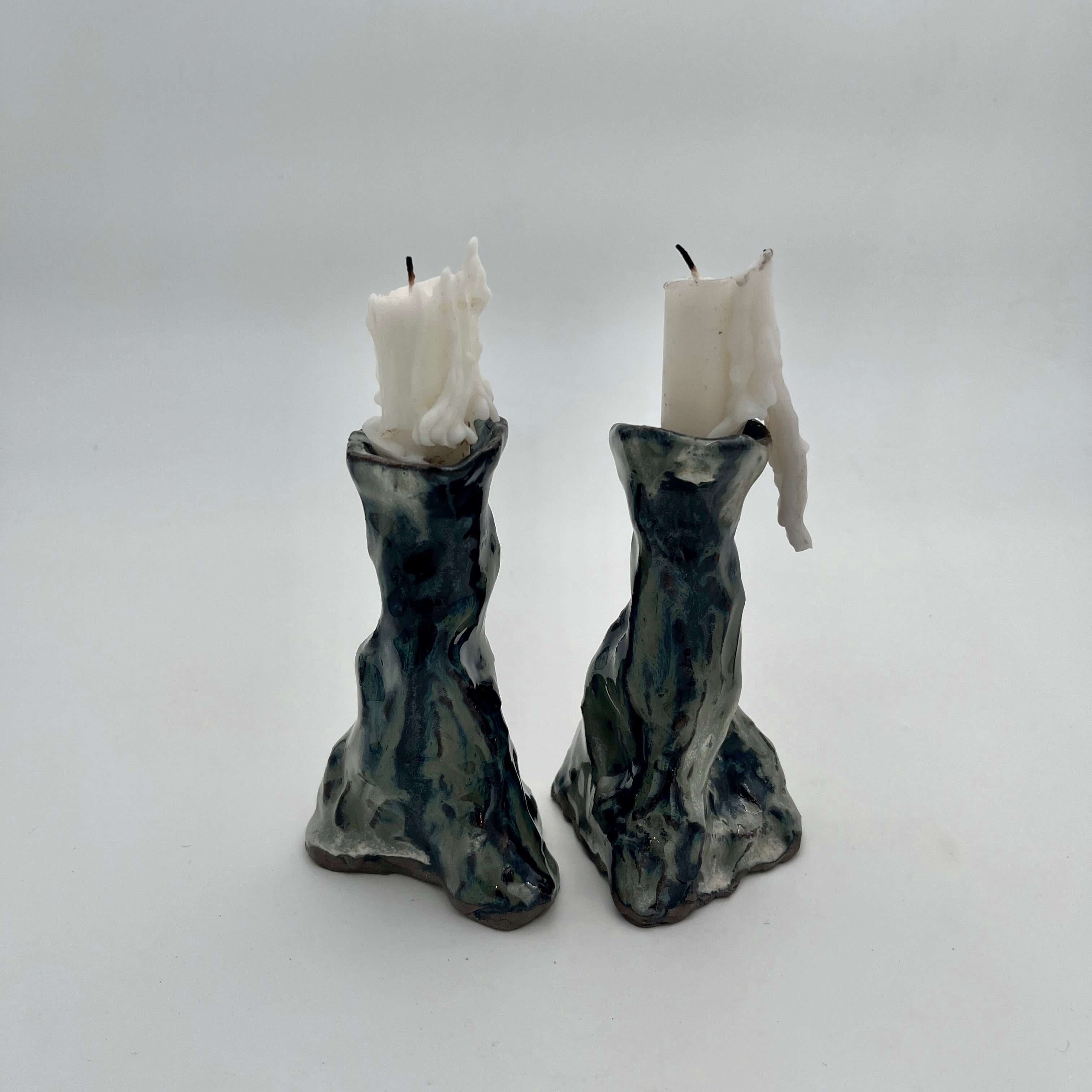 Melt Candle Holders Pair Green & Brown