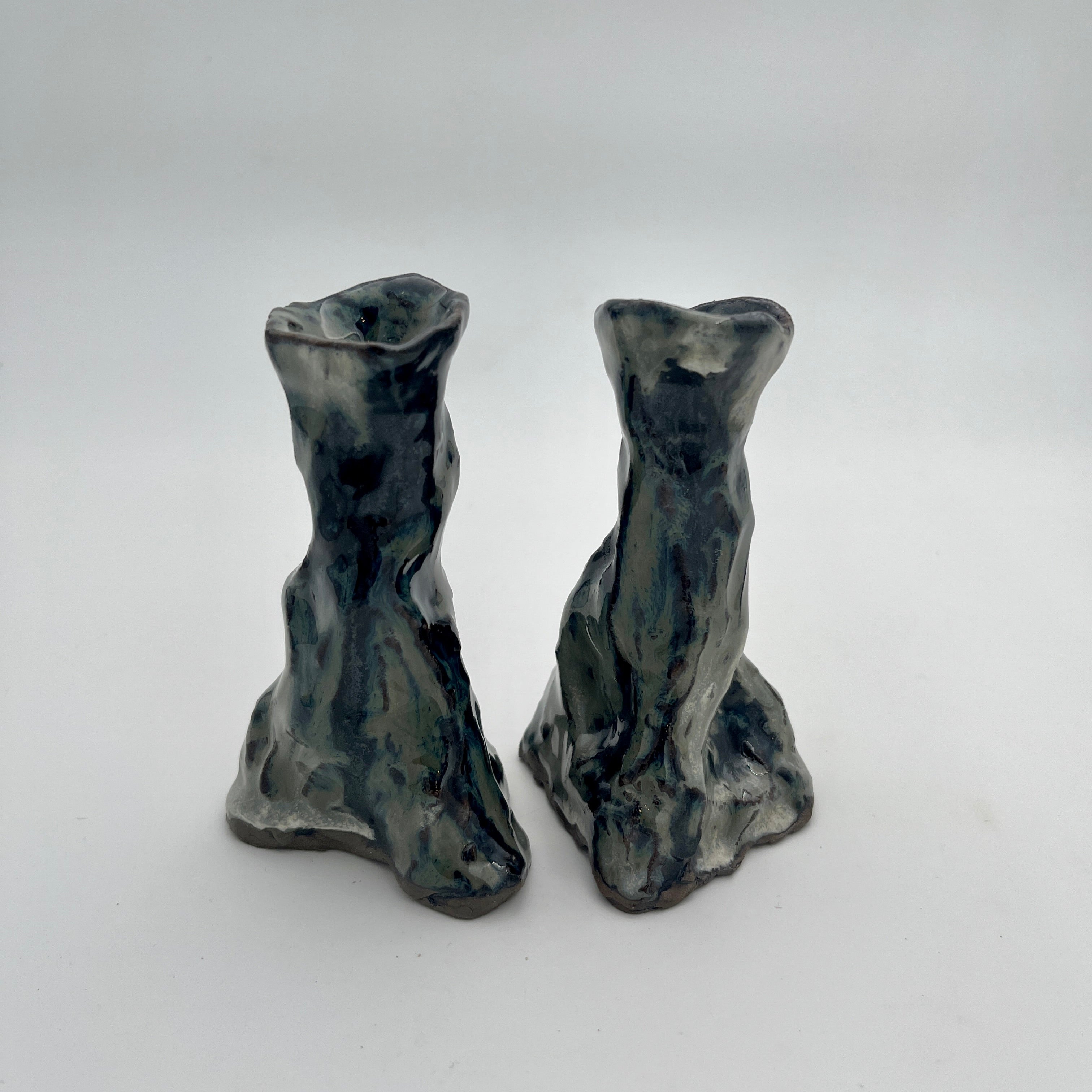 Melt Candle Holders Pair Green & Brown